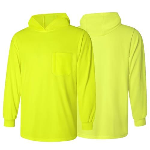 Besentinels Hi Vis Shirts for Men with Long Sleeve, Safety Shirt with Construction Work, High Visibility Shirt with Hood,Comfortable, Breathable, Meets ANSI, Yellow X-Large 1pc