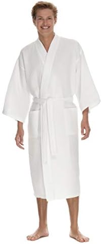 Men's Waffle Robe by BOCA TERRY, Waffle Knit Spa Robe, Long Lightweight Cotton Kimono Hotel Bathrobe