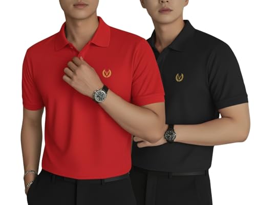 Image of MACK JONNEY Men's Solid Polo T-Shirt | Premium Cotton Blend | Regular Fit | Short Sleeve | Collared Casual Wear|Pack of 2 -MJ-157