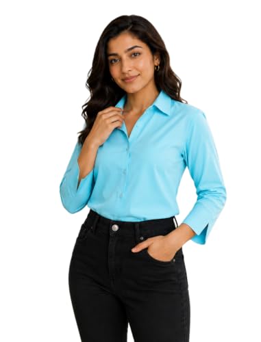 Image of FUNDAY FASHION Women Solid Regular Fit V Collered Casual Shirt