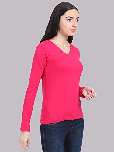 Image of FLEXIMAA Women's Cotton Plain V Neck Full Sleeve T-Shirt