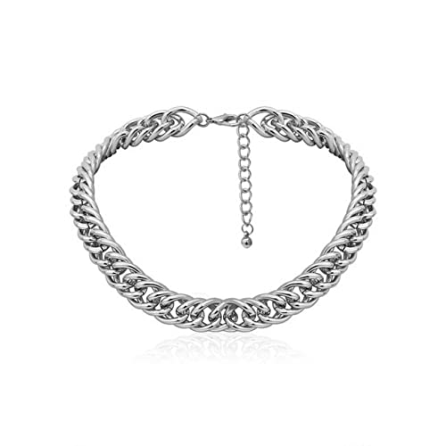 LARVOVUE Chunky Silver Choker Necklace for Women Thick Adjustable Link