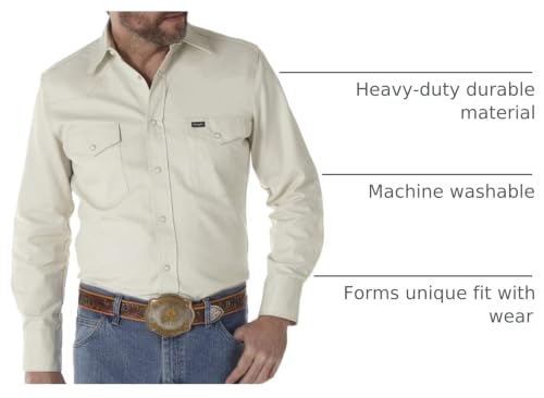 Wrangler Men's Cowboy Cut Western Long Sleeve Snap Work Shirt Firm Finish, Stone, Large Tall by Wrangler - Used condition - Image 2
