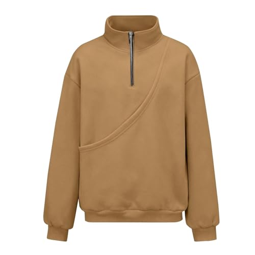 Sudadera sin capucha con cremallera de cuartos y bolsillo para gatos café 4
