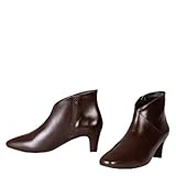 Escote en V miMaO Botines de elegantes de tacón bajo en piel Marrón, EU 39