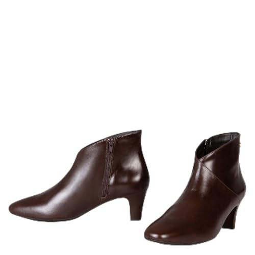 miMaO Botines de elegantes de tacón bajo en piel Marrón,