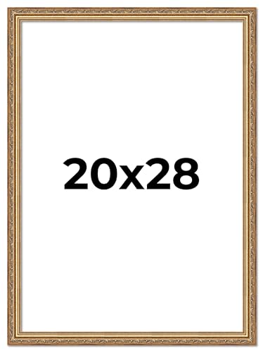Poster Palooza 20x28 Traditional Antique Gold Complete Wood Picture Frame with UV Acrylic Plexiglass, Foam Board Backing & Hardware Included