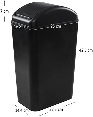 Ordate 14 L Swing Top kitchen bin, Trash Bin with Swing Lid, Black