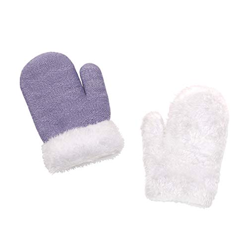 Hats and Glove Set Kids Girls Toddler Baby Winter Hat Mitten Knit Earflap Beanie Warm Fleece Cap Violet Blue