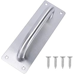 KAILEE Tirador Puerta Corredera Acero Inoxidable Grande 200 x 65mm Manija Puerta Corredera con Placa Trasera Manillas Puertas Plateadas para Puerta Comercio Cuarto de Baño Placa con Tornillos