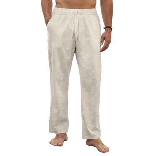 Mens Jacquard Knitted Pants Elastic Waist Drawstring Comfy Lounge Pants Tapered Soft Touch Casual Sweatpants