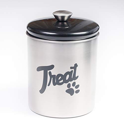 The PetSteel | Stainless Steel Treat Jar with Black Lid | Fits up