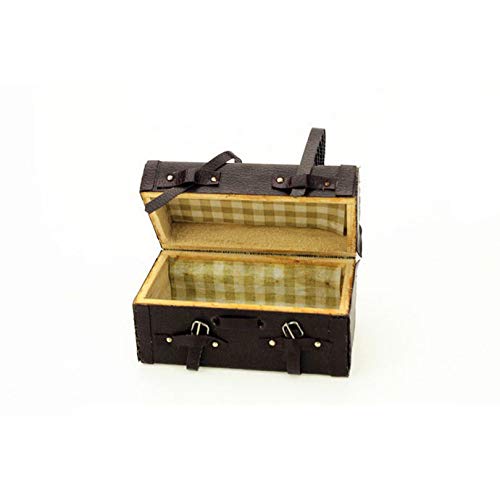 1:12 Puppenhaus Miniatur aus Leder aus Holz Trunk mit Riemen und Schnallen Minipuppen Zubehör Möbel Ausstattungen – Bild 3