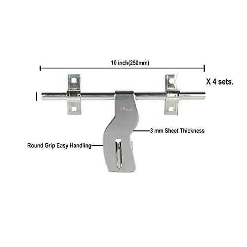Image of 14mm x 10 inch, Aldrop Door Bolt | Stainless Steel, Pack of 16 (4 Sets), Door and Cabinet Use