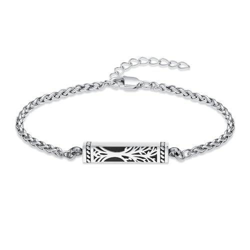 Imrsanl Tree of Life Urn Bracelet for Men Women Bar Cremation Jewelry for Ashes Keepsake Memorial Loved Ones Adjustable Link Bracelets