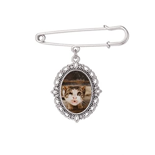 Broche chat amusant taille M fixation stable sur robe et châle