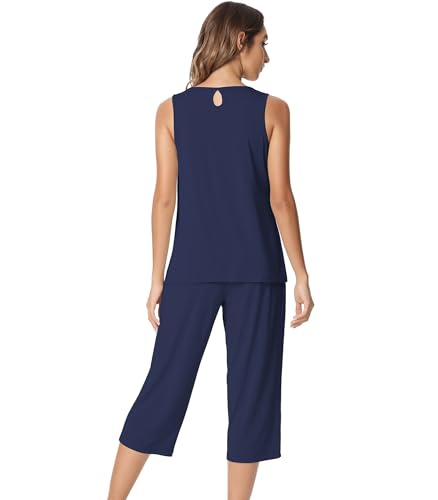 Image of NACHILA Pajamas for Women-Viscose Made from Bamboo, Sleeveless Pjs Tank Top Capri Pants Pajama Sets Cooling Sleepwear