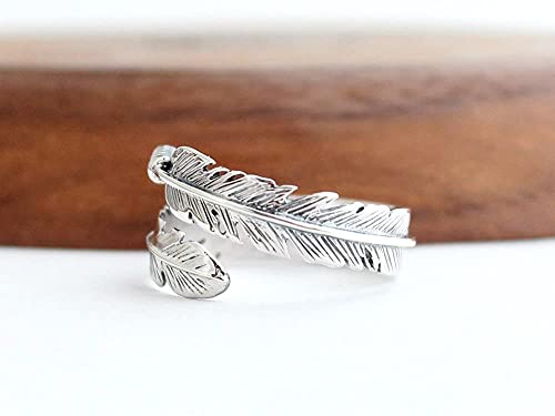 COSUMOSU 925 Sterling Silver Feather Ring Adjustable3