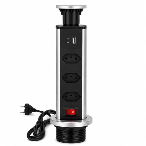 Torre De Tomadas Multiplug com 3 tomadas Usb + Usb C de Embutir Mesa Bancada escritorio
