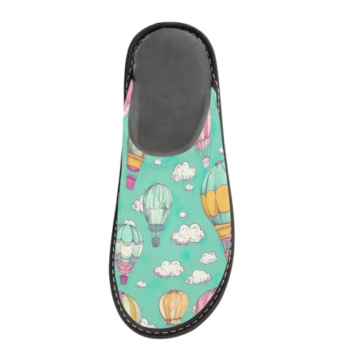 Cute Hot Air Balloon Green Memory Foam House Slippers for Grandma Mom, Slip On House Shoes for Women Size 4-53