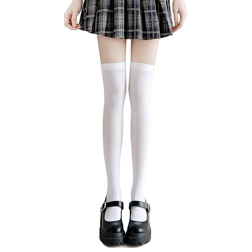 Image of Women's Non-Slip Thigh-High Socks High Stretch Nylon Compression Socks For Daily Wear, Work, Dates, Travel and Long-Term Standing(White Knee-High Socks)