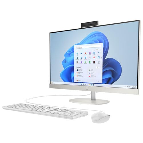HP 27-inch FHD All-in-One Desktop PC, Intel Core i5-1334U, 16GB RAM, 512GB SSD, Intel UHD Graphics, Windows 11 Home, Shell White, 27-cr00 (2025) (Renewed)