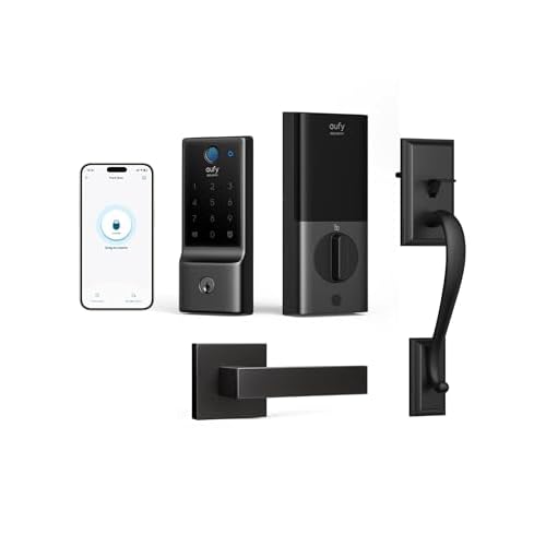 eufy Security Smart Lock C220 Front Door Handle Set, Fingerprint Keypad Door Lock with Handle, Built-in Wi-Fi, App Control, Keyless Entry Deadbolt, 8 Months Battery, IP53 Waterproof, BHMA Ce