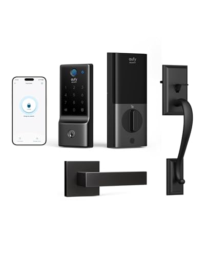 eufy Security Smart Lock C220 Front Door Handle Set Fingerprint Keypad Door Lock with Handle Built-in Wi-Fi App Control Keyless Entry Deadbolt 8 Months Battery IP53 Waterproof BHMA Certified