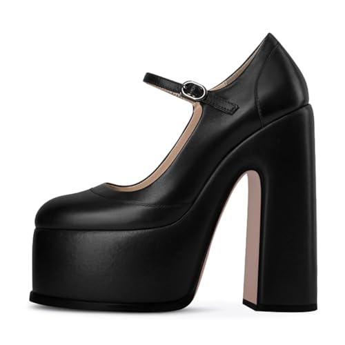 Pazzion Women Fashion Chunky Platform Round Toe Pumps Ankle Strap Buckled Thick High Heels Casual Walking Cute Mary Jane Shoes Size 4-16 US2