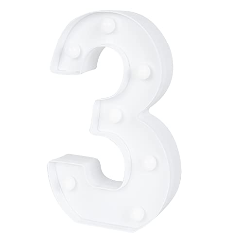 Image of Restaurantware-Illumify 7.1 x 1.2 x 8.7 Inch Light Up Number, 1 Durable Marquee LED Light - Number 3, Touchproof, White Plastic Party Digit Sign Accent, Keyhole Slot, For Weddings, Or Special Events