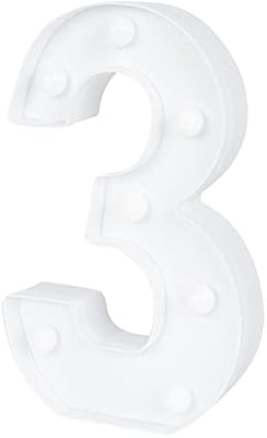 Restaurantware-Illumify 7.1 x 1.2 x 8.7 Inch Light Up Number, 1 Durable Marquee LED Light – Number 3, Touchproof, White Plastic Party Digit Sign Accent, Keyhole Slot, For Weddings…