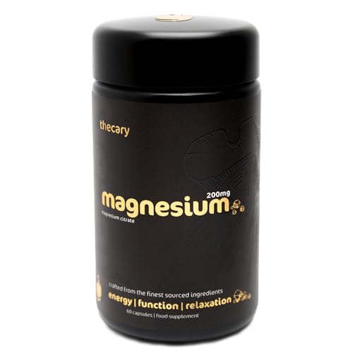 Cápsulas de citrato de magnesio de 200 mg | Vegano y vegetariano | Alta resistencia | Función muscular y ósea | Función nerviosa | Equilibrio electrolítico | Metabolismo | thecary
