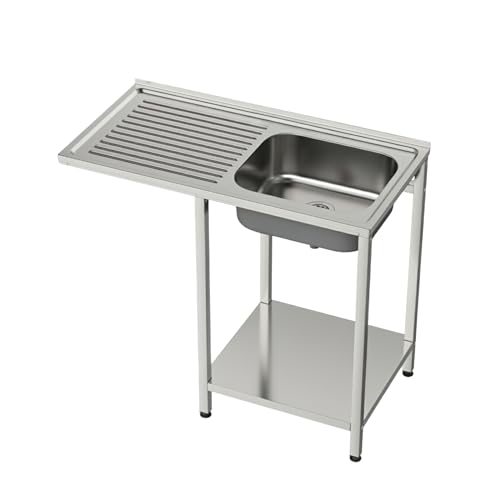 GASFRIT Fregadero Industrial Acero inoxidable con Hueco para Lavavasos, 1 Seno con Escurridor, 1000x500x850 mm, Balda Inferior y Patas Regulables para Hostelería (Derecha, Sin grifo)