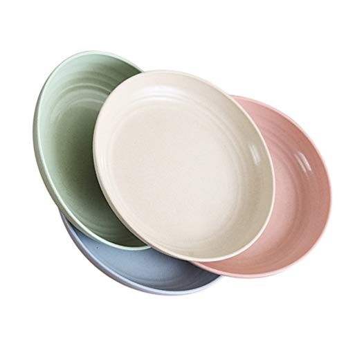 FRCOLOR Prato de jantar de palha de trigo inquebrável para jantar e frutas, bandeja de servir alimentos, louça ecológica para arroz, cereal, macarrão, sopa, salada, casa, 4 peças