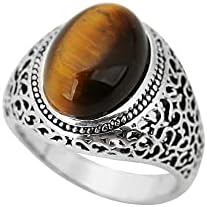 Locrccl Oval Tiger Eye Stone Retro Ring Statement Ring for Women Natural Stone Gemstone Christmas Gifts Ring Jewelry Handmade for Men (10)
