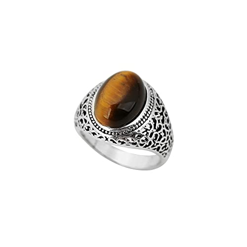 Locrccl Oval Tiger Eye Stone Retro Ring Statement Ring For Women Natural Stone Gemstone Christmas Gifts Ring Jewelry Handmade For Men (10) #TOP3