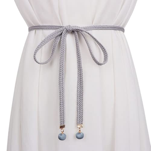 CHENGZI Modischer Damengürtel, Taillenkette, Seil, geflochten, lässig, dünner Gürtel für Damenkleid, grau, Belt Width : 1 cm , Belt length : 150 cm