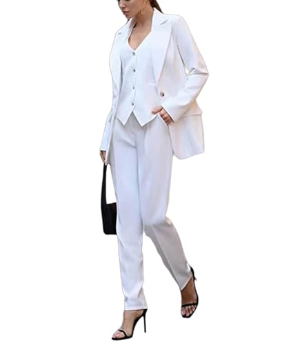 Costume trois pièces femme smoking bureau veste revers un bouton pantalon gilet