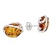 Amber Jewelry for Women - GIA Certified 925 Sterling Silver Oval Baltic Honey Amber Stud Earrings, Small Silver Gemstone Studs - Sterling Silver Jewelry Collection