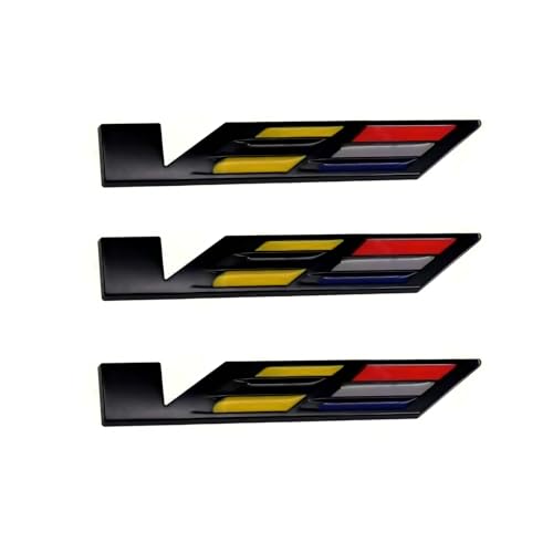 3pcs Fit Cadillac V Car Emblems Door Liftgate Badge V Logo Emblem Compatible with Cadillac Escalade V-Series CT5 ATS CTS SRX XTS (3pcs Black Colorful)