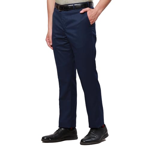 Image of Park Avenue Men's Smart Fit Mid Rise Structure Pattern Poly Viscose Blend Pleatless Formal Trouser