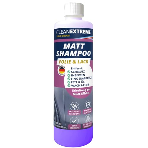 CLEANEXTREME Mattlack Autoshampoo Konzentrat 500ml - Auto Shampoo zum Reinigen von Autolack Matt, Matt-Folie, Autosprühfolie
