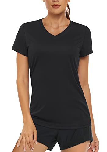 MAGCOMSEN Women's T Shirts V-Neck Short Sleeve UPF 50+ Sun Protection Performance Quick Dry Athletic Shirts Tee Tops