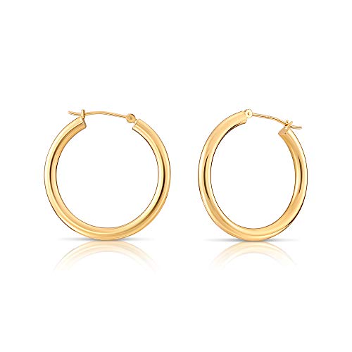 Image of 14k Yellow Gold Classic Shiny Polished Round Hoop Earrings, 3mm tube