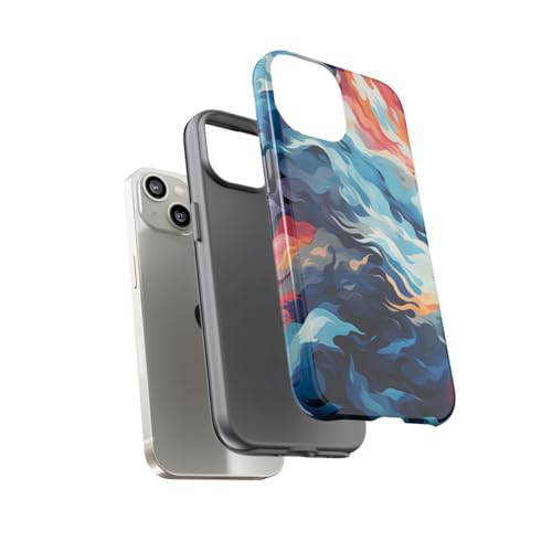 Coque iPhone 14 rigide vagues océan feu protège des rayures avec éclat - 3