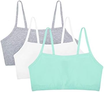 Fruit of The Loom Womens Spaghetti Strap Cotton Pull Over 3 Pack Sports Bra, Mint Chip/White/Grey Heather, 34