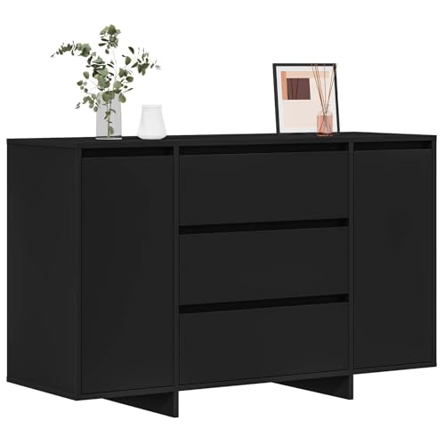 Aparador negro 120 x 41 x 75 cm madera con 3 cajones cómoda moderna para salón 4