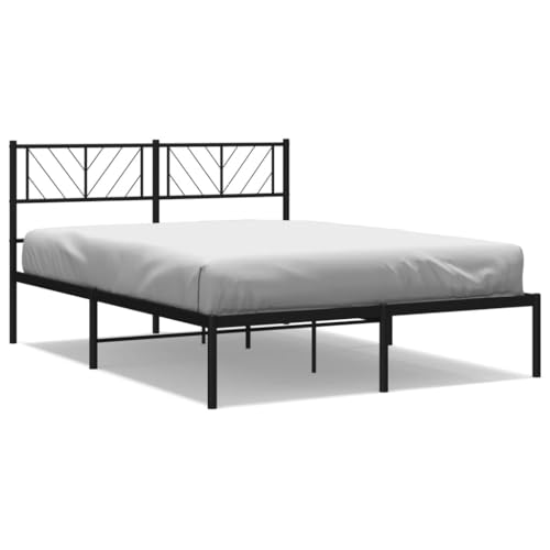 Bettgestell mit Kopfteil Metallbett Bed Frame Bettgestell Bettrahmen Kopfteil Bett Tagesbett Metall Schwarz 150x200 cm - 372181 – Bild 3