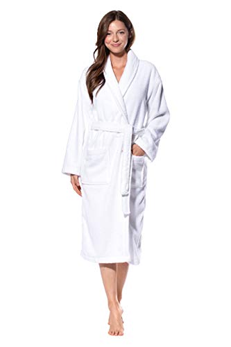 Terry Cloth Robes for Women and Men 100% Turkish Cotton Kimono Womens Robe Mens Bathrobe | White Velour, XX-Large (White Shawl, Large/XL (One Size))