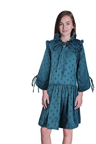 Image of Gini & Jony Girls Blue Polka dot Silk Full Sleeves Woven Top